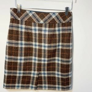LL BEAN Favorite Fit Brown Plaid Wool Blend Midi Skirt Lined Size 6P